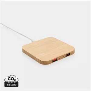 Bambusz 10W-os vezeték nélküli töltő USB-vel